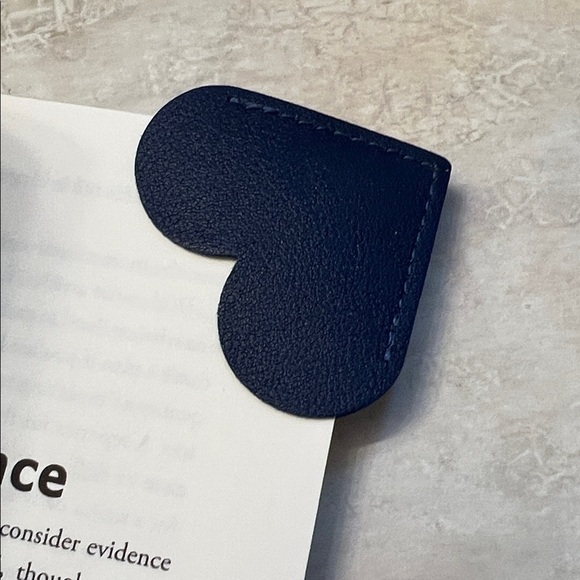 Navy Blue Leather Heart Bookmark - Picture 2 of 5